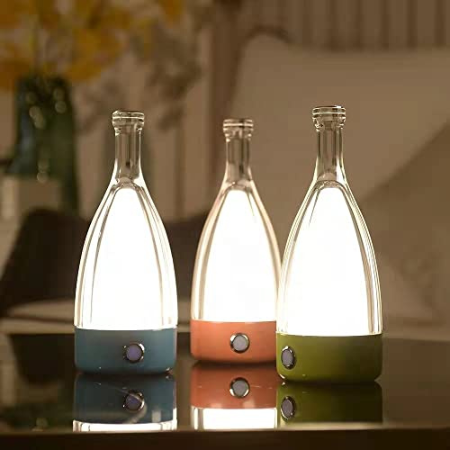 MODIRNATION 'Anna' Modern Table Lamp, Portable Wireless Bottle LED Light, Dimming Touch Control Switch, USB Rechargeable, Stylish Light for Home, Office, Hotel and Restaurant (Black)