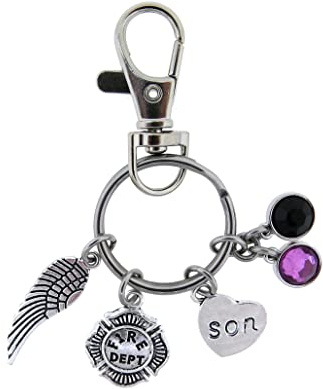 Envious Gems Firefighter memorial Fallen Firefighter Keychain Purple and Black Crystal Mourning Bunting Colors Stainless Steel Keychain (Son)
