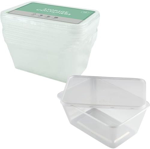 Lot de 10 boîtes à emporter réutilisables en plastique avec couvercles, capacité de 1 L, parfaites pour la maison, les cuisines, le micro-ondes et le congélateur (1000 ml)