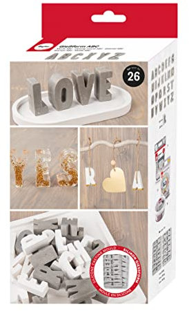 Rayher Silikon-Gießform ABC, 2teilige Gießform mit 26 Buchstaben A-Z, zum Ausgießen mit Kreativ Beton, Art Resin Gießharz, Raysin-Gießpulver, 36130000, grau, Box
