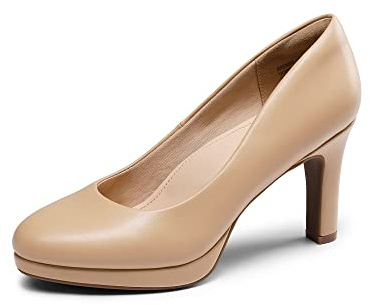DREAM PAIRS Zapatos de Tacón Vestir de Salón Cómodos para Mujer Tacones Altos Clásicos para con Plataformas para Negocios Trabajo Fiesta Nude-PU SDPU2365W-E Talla 39 (EUR)