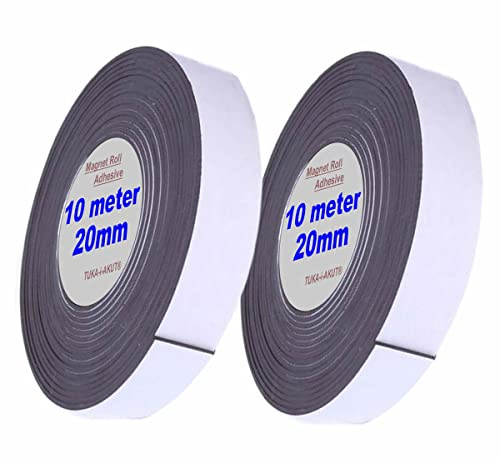 TUKA-i-AKUT 20m x 2cm Magnetklebeband, Selbstklebend Magnetband, Magnetisches Klebeband, Flexible Magnetstreifen Individuell Zuschneidbar, 2x10 Meter Länge, TKD9035-2cm