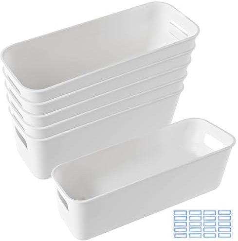 Weiß Aufbewahrungsbox aus Kunststoff, 6 Stück Aufbewahrungskorb Kunststoff Organizer Box mit Griffen, Multifunctional Ordnungsboxen, Korb Plastik, Behälter Kunststoffkorb für Küche Bad Kleiderschrank