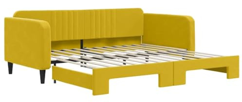 vidaXL Tagesbett, Ausziehbar Schlafsofa mit Lattenrost, Bettsofa Gästebett für Schlafzimmer Wohnzimmer, Sofa Bett Ausziehbett, Gelb 100x200 cm Samt