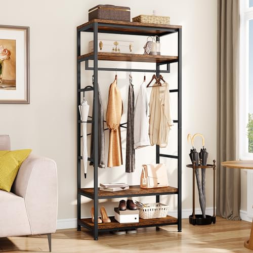 YITAHOME Garderobenständer mit Schuhaufbewahrung, freistehender Flurbaum mit 2 Regalen, industrielle Kleiderstange, Kleiderständer, Kleideraufbewahrung, Regal für Eingangsbereich, Flur, Wohnzimmer