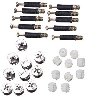 OUNONA Sturdy Furniture Connectors 10 Sets Nuts Screws and Dowels for Drawer and Cabinet Assembly