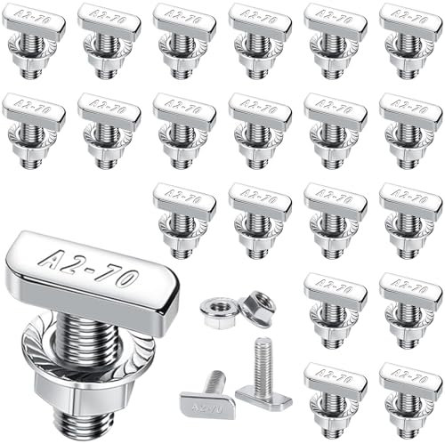 Zepitniy 20 Pezzi T Bolt Vite Bullone Viti Testa a Martello Bulloni Acciaio Inox M8X20 in Acciaio Inox A2-70 con Dadi a Flangia per Produzione Meccanica Costruzione