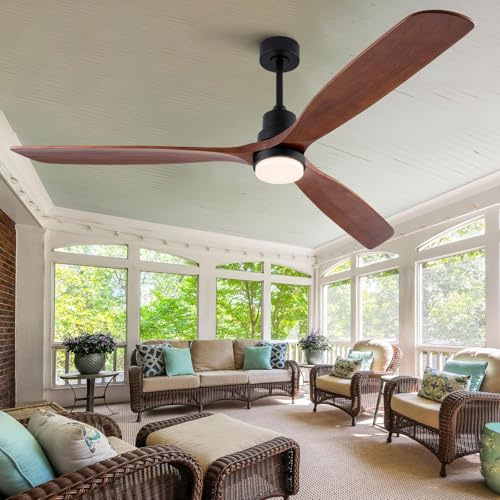 BOJUE Ceiling Fans with Lights and Remote 72 inch 3 Blades Farmhouse Large Ceiling Fan, Black Ceiling Fan lights for Living Room Basement Sunroom Porch Patio, 6-Speed Remote Control