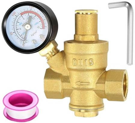 Lnfxkvva Regulador de presión de agua de 1/2 pulgada con manómetro, latón de dureza, válvula reductora de presión de agua ajustable