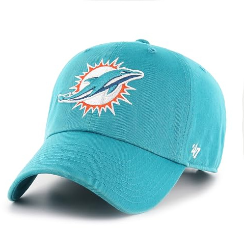 '47 NFL Miami Dolphins Clean Up Unisex-Baseballkappe, Verstellbarer Riemenverschluss, Einheitsgröße, Team Logo, Farbe Neptune Turkis