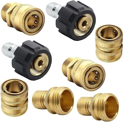 8 tlg Hochdruckreiniger Adapter Set, Schnellkupplungs-Set, M22-Drehgelenk auf 3/8 Zoll Schnellkupplung, Metrisches M22–14 mm Innengewinde auf Außengewinde, 3/4 Zoll auf Schnellverschluss