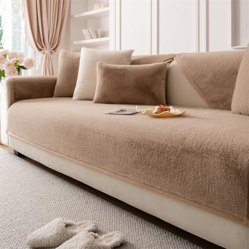 LINGKY Sofa Überzug, Samt Sofabezug 1 2 3 4 Sitzer Sofabezüge Couch Überzug L Form Ecksofa Sofa Couch Überwurfdecke, Sofahusse Sofaüberwürfe Sofaschoner Sofa Abdeckung (Kaffee,70x180cm)