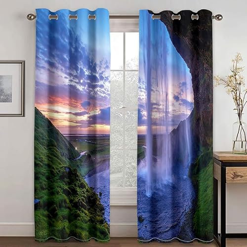 Rptidmv Vorhänge mit Ösen 2er Set Wald Modern Blickdichte Vorhang Thermovorhang Kälteschutz Verdunklungsvorhänge für Wohnzimmer Schlafzimmer Kinderzimmer 140 x 175 cm (BxH)