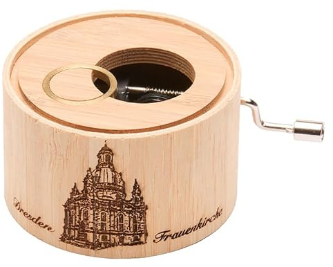 Hochzeitsspieluhr aus Bambus mit dem Hochzeitsmarsch von Mendelssohn, Motiv Dresden Frauenkirche, deluxe
