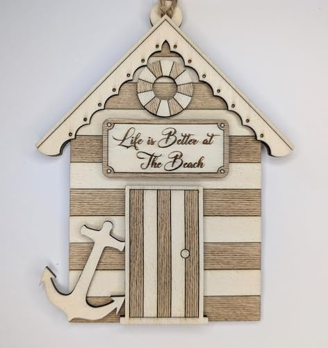 Wooden Seaside Beach House Wall Decoration, 'Life is Better at The Beach' Sign, 12 x 15 cm Hanging Nautical Ornament