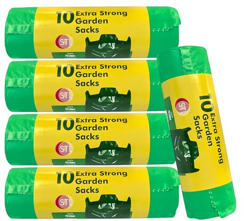 STL 75L Heavy Duty Garden Bin bags- Extra strong garden waste recyclable sacks (Pack of 5 X 10),Leak & Tear-Resistant,Eco-Friendly, Foldable Refuse Bags for garden, Household, Yard & Commercial Use