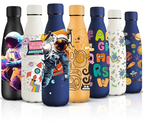 HoneyHolly Borraccia Termica, Senza BPA, Borraccia Bambini, 500ML Acciaio Inossidabile 18/8, Bottiglia Termica A Prova di Perdite, Borraccia Acciaio Inox per Scuola, Ufficio e Attività All'aperto