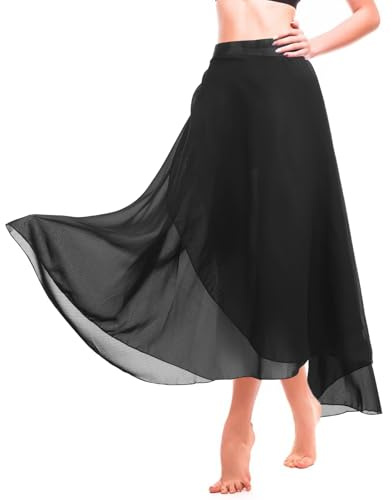 Meyeyaia Black Ballet Wrap Skirt for Women Dance Skirt Long Chiffon Ballet Skirts with Adjustable Tie Waist for Adult Ladies Big Girls
