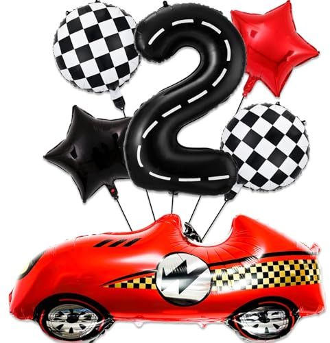 Car Geburtstagsdeko 2 Jahre,Folienballon Auto geburtstag,Auto Deko 2. geburtstag Junge,Folienballon Zahl 2,Kindergeburtstag Deko 2 Jahre,2 Jahr Rennauto Luftballons Junge Geburtstag Party