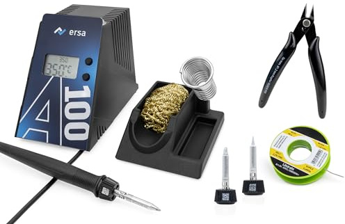 ERSA A100 80 WATT digitale Lötstation 150-480°C mit ergonomischen Lötkolben & TIP´N´TURN Lötspitzen-System mit Auto-Standby sowie 4-teiligem Zubehör-Set