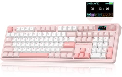 CORBOBO LINGBAO K108 Pro Clavier mécanique sans fil avec écran et bouton, clavier crème pleine taille avec pavé numérique, batterie 10 000 mAh, touches PBT, rétroéclairage RVB, claviers de jeu