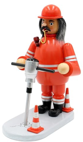 Dekohelden24 Holz Räuchermann, Räucherfigur, Rauchfigur, Räuchermännchen als Straßenbauer/Bauarbeiter mit Presslufthammer, L/B/H 15 x 10 x 19 cm.