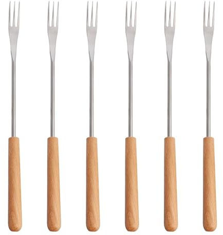 HOODANCOS Lot de 6 Fourchettes à Fondue en Acier Inoxydable en Bois Fourchettes à Dessert et Fruits Ustensiles pour Barbecue en Extérieur Adaptées pour Pique- et Camping