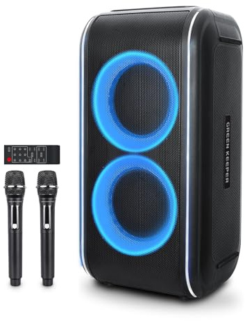 GKD62 Karaokemaskin för Vuxna/Barn, 400W Bärbar Bluetooth-högtalare med 2 Trådlösa Mikrofoner, AI-Röstborttagning, Mikrofonprioritet, Inspelning, FM-Radio, Kraftfullt Ljud för Hemmet, DJ och Utomhus