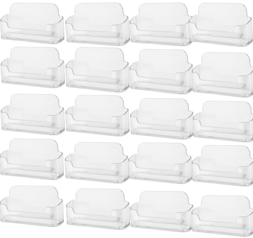 NAMYEUT 20 PCS Clear Business Card Holders, Desk Business Card Holder Stand, Freestanding Business Card Holder for Office Desktop,Fits 30-50 Business Cards