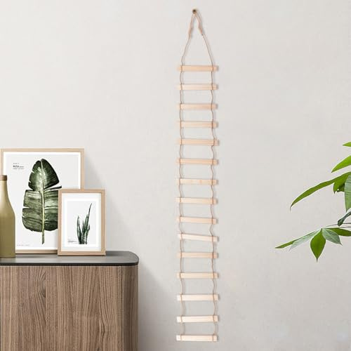 HICOHAND Escalera de cuerda de madera para colgar en la pared, 1 pieza de 7.8 x 59 pulgadas, escalera de ramas de madera para trepar plantas trepadoras enrejado adornos colgantes para decoración del