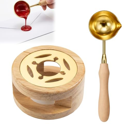 Wachssiegelwärmer Gold, Buchenholzofen Wachssiegel Set, Wachssiegel Wärmer für Versiegeln Von Umschlägen, Hochzeitseinladungen, Geschenkverpackungen, 2 Stück