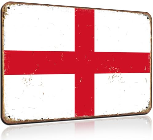 World Cup Football 2026 England Flag Tin Sign Vintage St George’s Cross Metal Wall Decor Rustic Distressed Iron Painting Plaque for Pub Bar Garage Man Cave Home Office iving Room Pub Shop Decoration