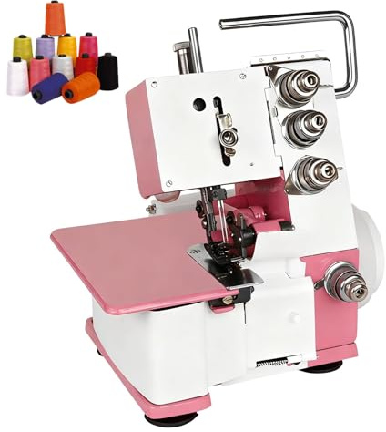 Máquina de coser Serger Overlock multifuncional con pedal/luz LED, máquina de coser de 4 hilos, 1200 puntadas por minuto, para varios tejidos pink