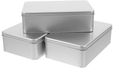 Mikikit Latas de Metal para Galletas, 3 Unidades, Cajas Rectangulares Portátiles para Guardar Chocolates y Dulces en Actividades al Aire Libre