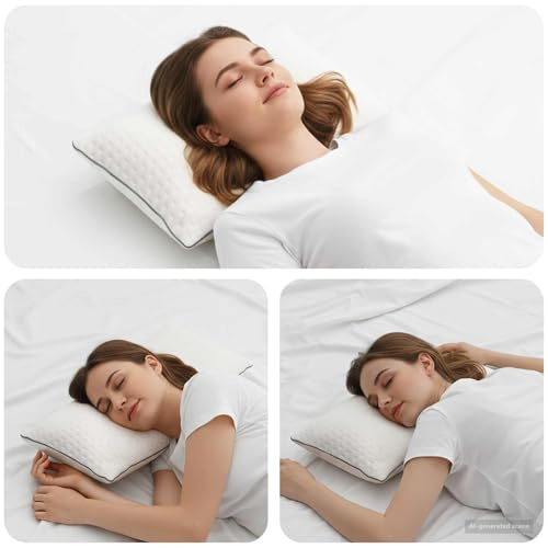 Shread Sovkudde vit 60 x 40 x 14,5 cm, viskosskum, ergonomisk nackstödskudde med ventilerande överdrag och justerbar fyllning, perfekt för sido-