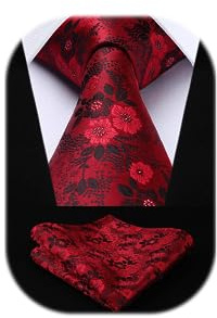 HISDERN Krawatten für Herren 160 CM Extra Lange Krawatte mit Einstecktuch Set Hochzeit Business Seidenkrawatte Elegante Schlips Herren