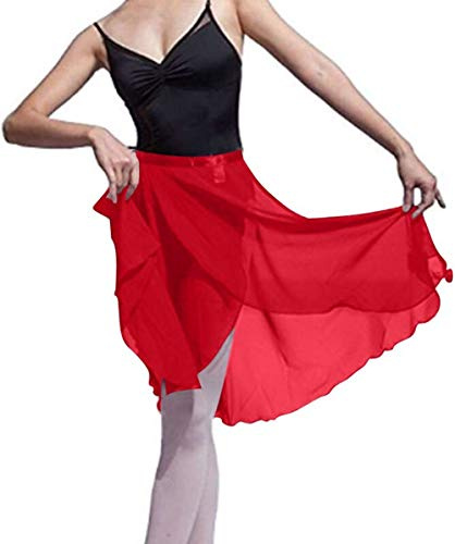 HOEREV Donna Sheer Pannello Esterno dell'involucro Balletto Balletto Gonna Danza Dancewear,Rosso,M