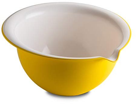 Omada Design Rührschüssel 3 L, Schüssel 30x25x18 cm aus Polypropylen und integrierten antimikrobiellen Mitteln eliminiert Bakterien und Pilze. Made in Italy, Linea Sanaliving, Weiß Gelb
