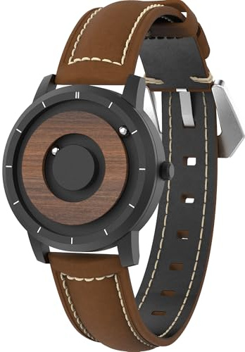EUTOUR Herren Uhr Armbanduhr, Holz Uhren Magnetische Ausgefallene Minimalistische Unisex Uhren Schweizer Quarzuhr mit Leder/Edelstahl Armband 40mm