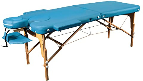 ZEN BASIC III Massageliege klappbar & mobile Massagetisch aus Holz, stabile Massagebett - Massagebank höhenverstelbar, Tattoo & Kosmetikliege, Behandlungsliege mit Kopfteil, Armstütze & Tasche, Türkis