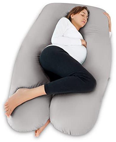 Meiz Pregnancy Pillow, Cooling Silky Pregnancy Pillows for Sleeping, Maternity Body Pillow for Pregnant Woman with Cooling Silk Jersey Cover, Light Grey