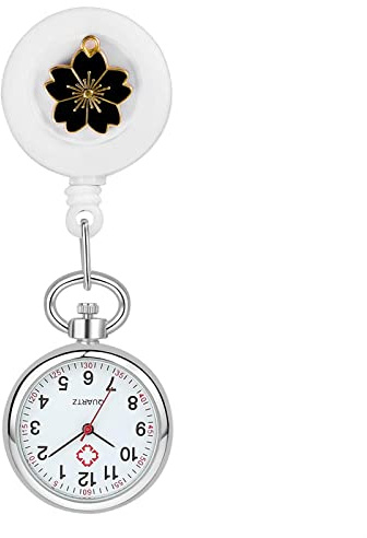 Avaner Krankenschwesteruhr Blumen Design Pflegeruhr: FOB Analog Quarzwerk Pulsuhr Ansteckuhr Unisex Silber schwesternuhren mit Pin Clip Arzt Doktor Medical Taschenuhr