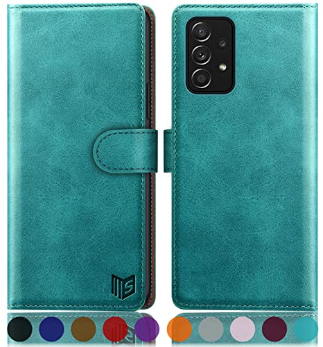SUANPOT [RFID Schutz für Samsung Galaxy A53 5G Hülle PU Leder Handyhülle Lederhülle Klapphülle Kartenfach Flip Cover für Samsung A53 5G Handy hülle Leather Wallet Phone Case Blau Grün