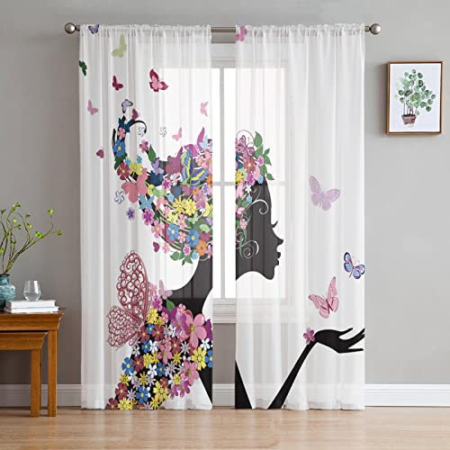 MTBDyyds Verdunkelungsvorhänge 3D Drucken 160X115Cm Bunt Blume Mädchen Schmetterling Verdunklungsvorhänge Kinderzimmer 2 Stück Vorhang Blickdicht Ösenschal Kindergardinen Junge Verdunklungsgardine