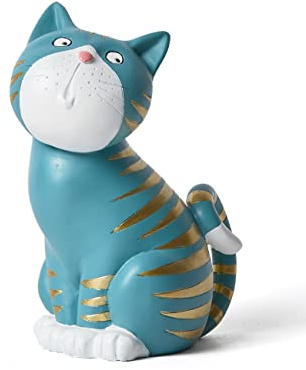 SEINHIJO Figura de Gato Escultura Animal Decorativa Moderna Estatua 17cm | Resina Azul Hogar Adorno Interior Figura Arte Cumpleaño Festividad Regalo para Dormitorio Salón Cafetería
