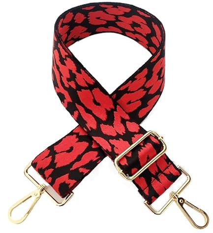 Taschengurt Verstellbar Schulterriemen für Taschen 80-130cm mit Karabiner Leopard Muster 5cm Breit Schultergurt Trageriemen Umhängegurt DIY Zubehör für Tasche Handtaschen für Damen,Rot