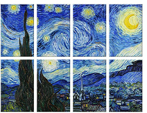 JBER Art Acoustic Panels, 8 Pack Self-Adhesive Large Wall Art Paintings for Wall Decoration, Sound Absorbing Panels for Recording Studio, Living room and Bedroom,114X91cm (STARRY NIGHT)