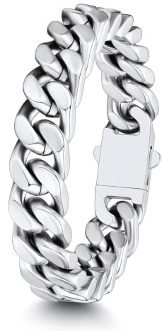 ChainsHouse Cuban Link Bracelet for Men Women, Solid Surgical Stainless Steel Silver Gold Black Chain Bracelet 5/7/9/12mm Wide,19/21/23cm Hip Hop Curb Bracelet