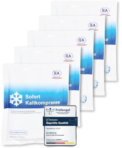 IEA Medical Sofort-Kälte-Kompresse (15,3 x 12,7 cm) 5 Stück | Einmal-Kühlpacks für Prellungen, Insektenstiche und andere Verletzungen | Einfach verwendbare Kühlpads |Vielseitig Einsetzbar Weiß