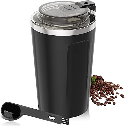 Kaffeemühle, Elektrische Espresso Kaffeebohnen Gewürzmühle, Kaffeeklinge Mühlen,Eins Berühren Tragbare Mühle, für Kaffeebohnen, Gewürze, Kräuter, Nüsse, Getreide, Schwarz